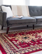 Unique Loom Taftan Collection Border Geometric Tribal Inspired Design Area Rug (8' 0 x 10' 0 Rectangular, Red/ Gold)