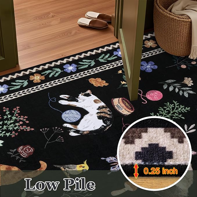 6x9 Area Rugs Living Room Rug: Vintage Washable Rug Floral Soft Carpet Indoor Floor Non-Slip Boho Stain Resistant Large Carpets for Bedroom Kids Nursery Dining Room Farmhouse Home Office Black/C01