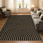Lahome Modern Rainbow Easy Jute Carpet, Washable 5x7 Area Rugs for Living Room Black Farmhouse Dining Room Rug, Contemporary Natural Throw Mat Non Slip Floor Carpet for Office RV Patio