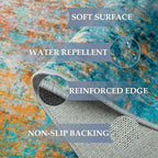 Washable Area Rugs 4ft Non-Slip Modern Abstract Soft for Living Room Entryway Bedroom Nursery, Print Pattern, Teal Blue Green Orange Rust Red Coloreful