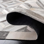 Premium Diamond Pattern Leather Area Rug, Geometric Cowhide Patchwork Carpet - 3X5 ft, Luxury Beige and Grey Non-Slip Floor Accent for Dining Room, Living Room, Hallway