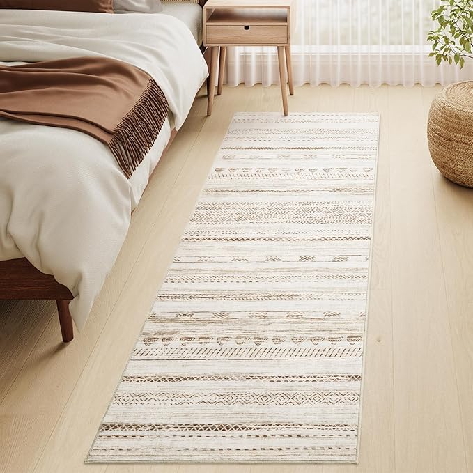 2x8 Runner Rug Machine Washable Non Slip Area Rug Distressed Neutral Moroccan Boho Rug Ultra Soft Floor Runners for Hallways for Entryway Laundry Room Kitchen, Brown