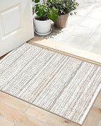 LUMI Ultra Thin Door Mat, 32x47 Non Slip Indoor Doormat Entrance Washable Rugs Entryway Oriental Vintage Soft Carpet for Kitchen Bedroom Front Door, White and Brown
