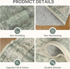 5x7 Area Rugs for Living Room, Machine Washable Rug, Non Slip Vintage Rugs, Low Pile Lightweight Print Rug for Bedroom, Dining Room, Home Office, Green