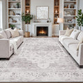 LUMI 8x10 Washable Low-Pile Area Rug for Living Room, Ultra Soft Vintage Rugs with TPE Non Slip Backing, Stain Resistant, Low Profile Carpet High Traffic for Bedroom, Dining Room