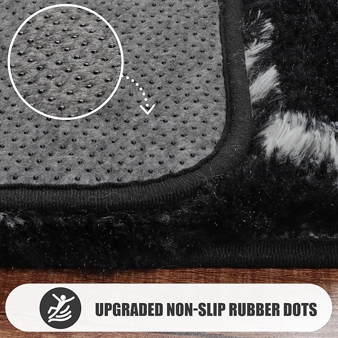 ONASAR 5x7 Area Rugs for Living Room Bedroom, Washable Fluffy Black and White Rug, Geometric Boho Soft Plush Shaggy Floor Carpet Mat for Nursery Kids Girls Boys Teen Dorm Home Decor Aesthetic