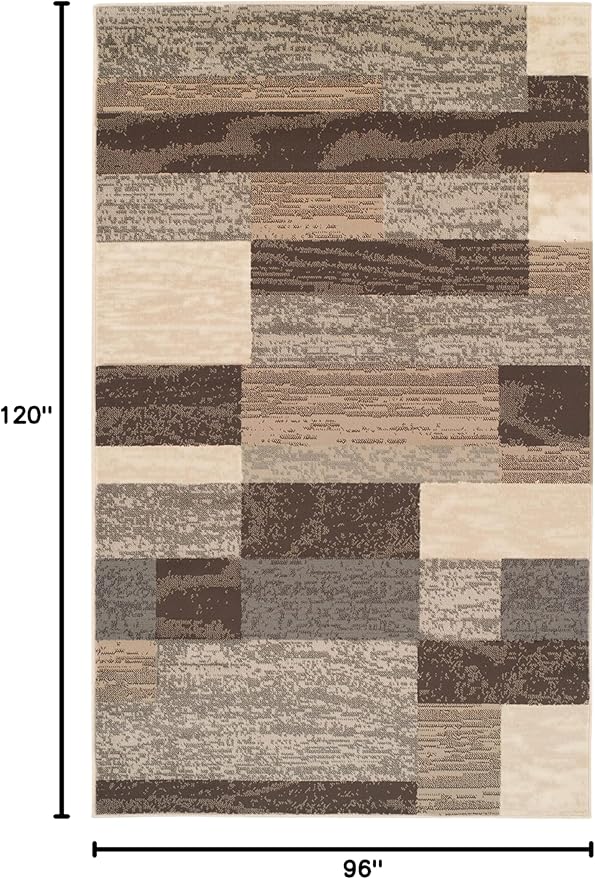 Superior Indoor Area Rug, Jute Backed, Modern Geometric Patchwork Floor Decor for Bedroom, Office, Living Room, Entryway, Hardwood Floors, Rockwood Collection, 8' x 10', Slate