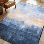Phantoscope Washable Runner Rug 2'x3' Non-Slip, Vintage Boho Hallway Rugs for Entryway, Stair, Bedroom, Dining Room, Distressed Sunrise Pattern, Low-Pile Foldable Floor Carpet, Navy Blue/Beige
