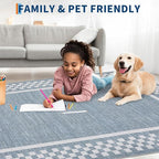 Small Bedroom Area Rug 3x5 Checkered Area Rug for Living Room Nursery Non Slip Kitchen Throw Carpet Low Pile Modern Bordered Rugs Washable Bathroom Mat Soft Brown Rugs for Laundry Entryway, Blue