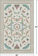 Green and Blue Nursery Rug 5x8 - Washable Soft Area Rugs for Bedroom Under Bed, Living Room, Vintage Floral Butterfly Fun Indoor Floor Decor