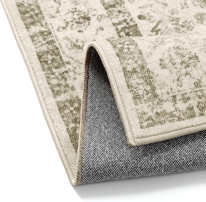 Taupe 3x5 Entryway Rug Vintage Area Carpet Indoor Office Washable Door Mat Entrance Small Low Pile Traditional Distressed Retro Accent Throw Rug Non Slip Kitchen Bathroom