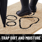 Smiry Dog Door Mat for Muddy Paws, Absorbent Dirt Trapper Non Slip Quick Dry Washable Chenille Mat for Mud Dogs, Entry Rug for Indoor and Outdoor (48x30 Inches, Beige and Black)