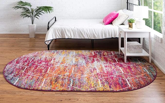 Unique Loom Trellis Frieze Collection Area Rug - Geometric (7' 10" x 10' Oval, Multi/ Ivory)