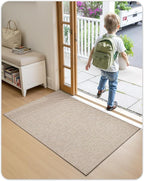 Color&Geometry Ultra-Thin Indoor Door Mat, 17"x29" Low-Profile Non-Slip Entryway Rug with Modern Geometric Texture, Washable Doormat for Indoor Entrance, Front Door, Khaki(Rolled-up NO Creases)