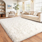 Cream White Plush Rug for Living Room Fuzzy Carpet for Bedroom Dorm, Non-Slip High Pile Rug, Shag Rug for Playroom Nursery Home Office Decor 8X10 Ft