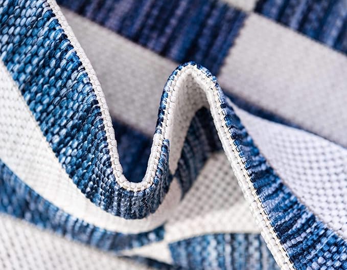 Unique Loom Outdoor Striped Collection Area Rug - Striped (5' 1" x 8' Rectangle, Blue/Ivory)