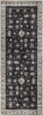 Bloom Rugs Washable Non-Slip 10 ft Runner - Black/Ivory Traditional Runner for Entryway, Hallway, Bathroom, and Kitchen - Exact Size: 2.5' x 10'
