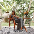 CAMILSON Indoor Outdoor Rug 8x10 Bohemian Medallion Floral Area Rugs for Indoor and Outdoor Patios Easy-Cleaning Non-Shedding Living Room Garden and Kitchen Washable Outside Carpet (8 x 10 / Gray)
