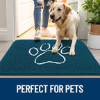 OLANLY Dog Door Mat for Muddy Paws 47x24, Paw Print Design, Absorbs Moisture and Dirt, Absorbent Non-Slip Washable Doormat, Quick Dry Chenille Mud Mat, Entry Indoor Entryway Carpet, Atlantic Blue