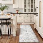 jinchan Kalen Runner Rug 2x6 Washable Hallway Rug Vintage Indoor Thin Retro Floor Cover Distressed Gray Floral Country Lightweight Non Slip Carpet for Entryway Bathroom Bedroom Living Room Grey