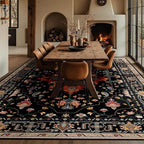 Area Rugs 8'x10' Washable Non-Slip, Floral Vintage Distress Print Pattern Medallion Carpet for Living Room Bedroom Dining Room, Black Colorful Floral Dark Tan