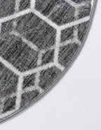 Rugs.com Lattice Trellis Collection Rug – 3 Ft Round Gray Low-Pile Rug Perfect for Kitchens, Dining Rooms