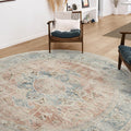 RUGGABLE Washable Vintage Area Rug – Sarrah Coral 8 ft Round, Stain-Resistant, Non-Slip – Large Machine Washable Rugs for Living Room, Bedroom, Hallway, Entryway & Office–with Standard Pad