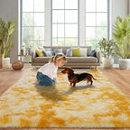 Extra Large Plush Rug High Pile Fluffy Rug for Living Room, Big Plush Non-Skid Shag Carpet, Soft Shaggy Rugs for Bedroom Indoor Modern Home Decor Tie Dye Yellow 9x12ft