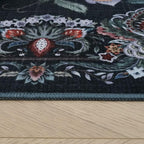 Rugcomf Vintage Paisley 3'x5' Area Rug - Machine Washable, Non-Slip Low Pile Small Floral Carpet for Bedroom, Bedside, Kitchen, Entryway, Kids/Girls Room, Office - Green