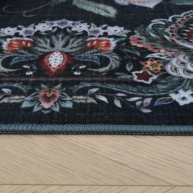 Rugcomf 2'x3' Entryway Rug - Paisley Pattern, Door Mat Indoor Entrance, Floral Vintage, Machine Washable, Non-Slip Low Pile Area Rug for Kitchen, Front Door, Kids Room - Green