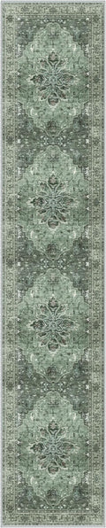 Area Rugs 2'6''x10' Washable Non-Slip, Floral Vintage Distress Print Pattern Medallion Carpet for Living Room Bedroom Dining Room, Dark Green Gray