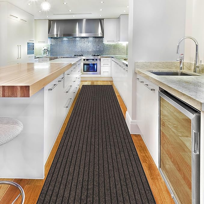 Ottomanson 2'7" x 51' Hallway Runner with Scraper Pile - Extra Durable Non-Slip Rug Mat for Indoor & Outdoor Use - Ideal for Kitchen, Entryway & Garage - High-Traffic Carpet, Brown
