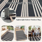 Lahome Striped Easy Jute Washable Rug, 3x5 Outdoor Porch Patio Entryway Rug Indoor Outdoor Carpet for Living Room, Farmhouse Neutral Non Slip Black Carpet for Backyard Bedroom Kitchen