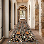 Brown Black Geometric Diamond Pattern Hallway Runner Rug - 2x10ft Soft Washable Rug, Corridor & Foyer High-Traffic Area Rugs, Durable Non-Slip Mat, Ethnic Southwestern Style Home Decor