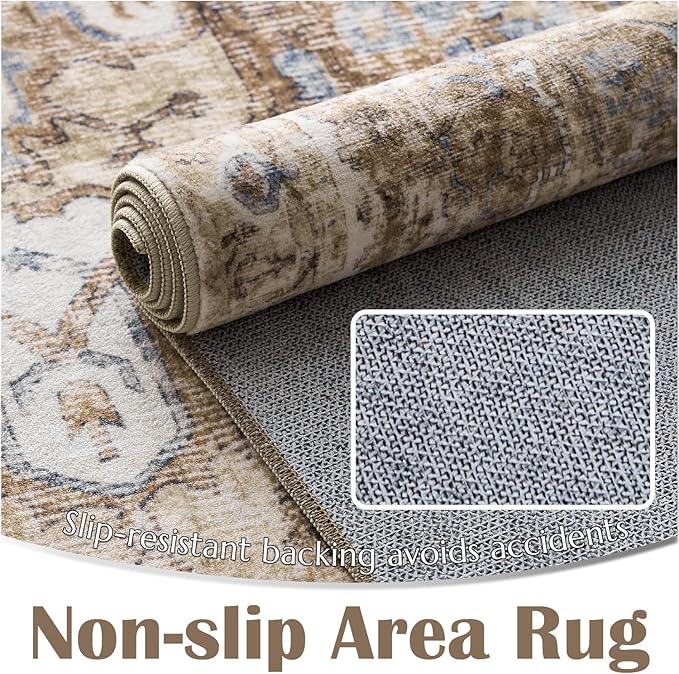 jinchan Kelda Runner Rug 3x8 Washable Rug Soft Hallway Runner Indoor Vintage Print Floor Cover Retro Distressed Lightweight Non-Slip Thin Carpet for Bathroom Kitchen Living Room Bedroom Brick Red
