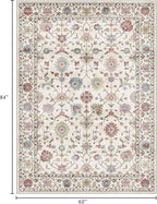 Washable Area Rug 5x7 - Boho Living Room Rug Soft Farmhouse Bedroom Rug Ultra-Thin Cream Colorful Vintage Traditional Floral Dining Room Rugs for Under Table Indoor Carpet for Living Room