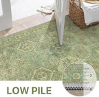 Bavni Washable Rug 5x7 Area Rug for Living Room Bedroom Dining, Washable Vintage Print Carpet, Ultra-Thin Chenille Low Pile Lightweight Rug with Non Slip Backing, Light Green