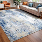 Washable Abstract Rug, 3x5 Modern Area Rugs with Non-Slip Rubber Backed for Bedroom, Thin but Soft Contemporary Carpet Kitchen Living Room Decor, Midnight Blue