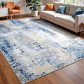 Washable Abstract Rug, 5x7 Modern Area Rugs with Non-Slip Rubber Backed for Living Room, Thin but Soft Contemporary Carpet Kitchen Bedroom Dining Room Decor, Midnight Blue