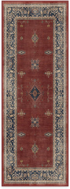 RUGGABLE Washable Vintage Runner Rug – Verena Amber Red 2.5x7, Stain-Resistant, Non-Slip Hallway Runner – Machine Washable Rug for Hallway, Entryway, Living Room & Kitchen–with Cushioned Pad