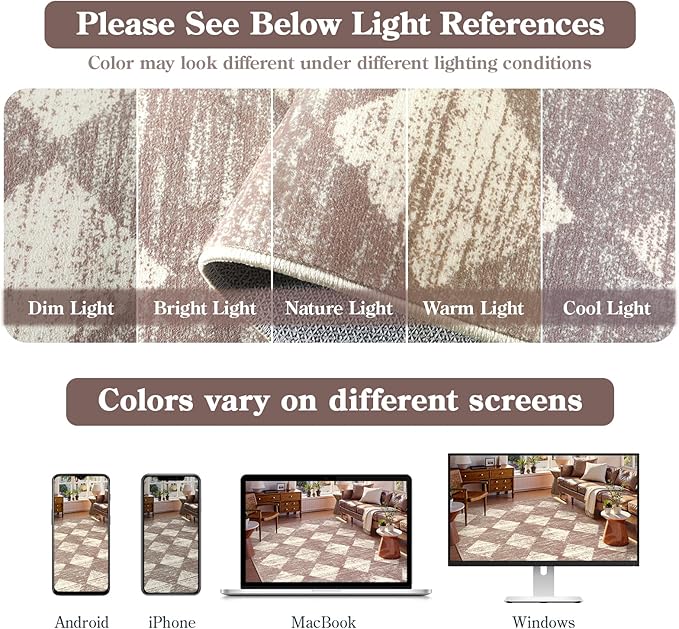 Lahome Moroccan Treills Area Rug - 3x5 Beige Rugs for Living Room Washable Entry Mat, Checkered Modern Soft Pet Friendly Indoor Accent Carprt for Coffee Table Bedroom Family Dinning Room Playroom