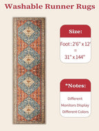 SERISSA Runner Rug for Hallways, 2'6"x12' Washable Non Slip Kitchen Runner Rug, Extra Long Boho Rug Ultra Soft Vintage Tribal Print Floor Carpet for Bedroom Hallway Entryway Bathroom Laundry Room