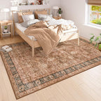 Morebes Vintage Living Room Rug,Washable Large Area Rug 6x9 Non Slip,Distressed Soft Floral Dorm Boho Rugs,Indoor Accent Floor Carpet for Nursery Kitchen Coffee Table Dining,Brown