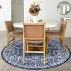 KILOCOCO Area Rug 5ft Round Living Room Rug Washable Printed Vintage Floral Bedroom Rugs Non Slip Entryway Rugs for Kitchen Dining Room Laundry Room Playroom, Blue