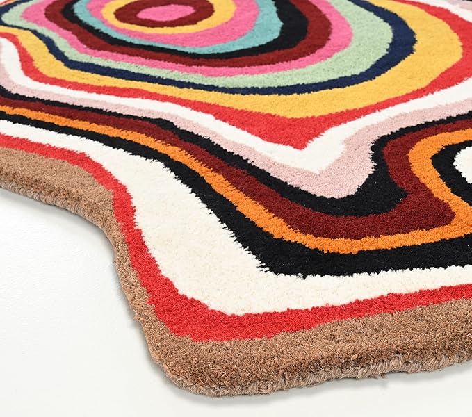 Irregular Shaped Handmade Wool Rug | Modern Colourful Stripe Premium Area Rug Perfect for Home Decor (Multi, 10x10 ft)