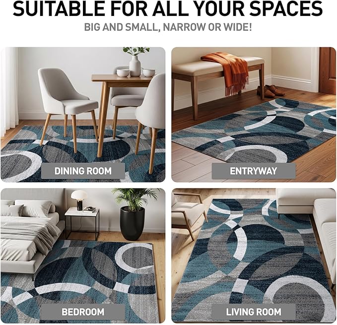Rugshop Contemporary Abstract Circles Perfect for high Traffic Areas of Your Living Room,Bedroom,Home Office,Kitchen Round Rug 6' 6" Blue (6' 6" Diameter)