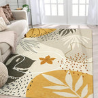 Lahome Boho Living Room Rug - 4x6 Washable Non-Slip Soft Area Rug for Bedroom, Ultra-Thin Throw, Tan Botanical Print Indoor Modern Floral Carpet for Entryway, Office, Kitchen, Nursery