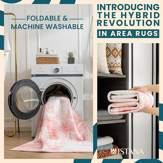Istana 9x12 Area Rug - Pink 9 x 12 Area Rugs for Living Room - Foldable 9x12 Rugs for Bedroom/Living Room Rug - Stain Resistant Washable Rugs - Eco-Friendly Area Rugs