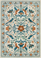 Moynesa Bedroom Rug 5x7, Washable Modern Bohemian Area Rugs for Living Room Dining Room, Farmhouse Floral Bird Print Pattern Carpet, Retro Home Decor Open Floor Areas Non-Slip Protection