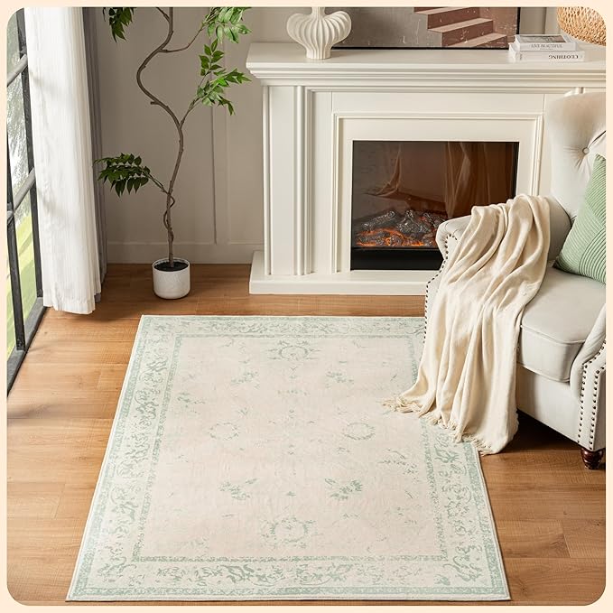 Istana 4x6 Area Rug - Green Rugs for Living Room 4x6 - Foldable Rugs for Bedroom - Stain Resistant Washable Rug - Eco-Friendly Boho Area Rugs - Easy to Clean Living Room Rug 4 x 6